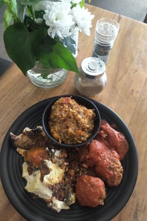 Moussaka, Kitchari Dhal & Koftas w Roasted Tomato Chutney! at Giri Kana Cafe in Southport