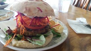 delicious vegetarian burger!  at Giri Kana Cafe in Southport
