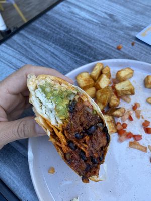 Vegan chorizo breakfast burrito with potatoes   at Stella Luna in Big Bear Lake