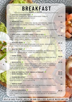 Breakfast menu   at Karmer Traders Hostel in Kampot