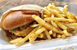 BBQ Western Burger w/ crispy seasoned fries #Veganuary at Healthy Junk in Anaheim