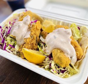 Fish tacos, nice and crispy  #Veganuary at Healthy Junk in Anaheim