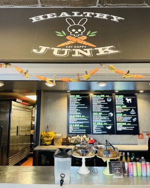 Sign and booth #Veganuary at Healthy Junk in Anaheim