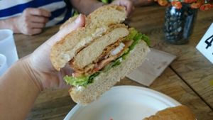 crispy chicken burger at Healthy Junk in Anaheim