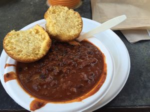 chili and cornbread  at Healthy Junk in Anaheim