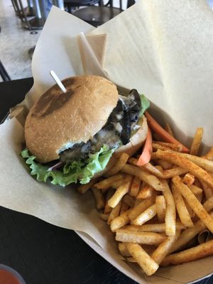 Portobello burger at Healthy Junk in Anaheim