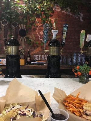 Eating at the bar at Healthy Junk in Anaheim