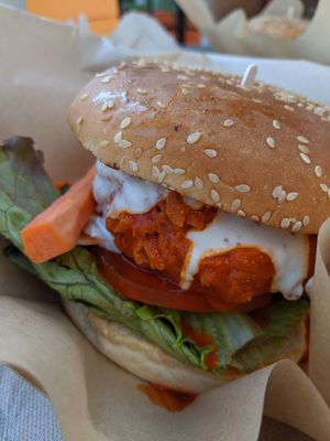 Vegan Buffalo chix sandwich at Healthy Junk in Anaheim