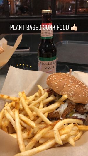 Mexican burger and fries  at Healthy Junk in Anaheim