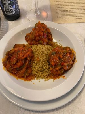 Soy meatballs with tomato apple sauce and quinoa  at El Laurel in Salamanca