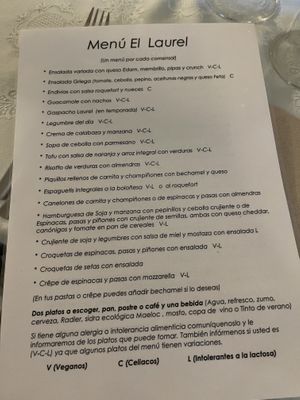 Carta menú del dia  at El Laurel in Salamanca