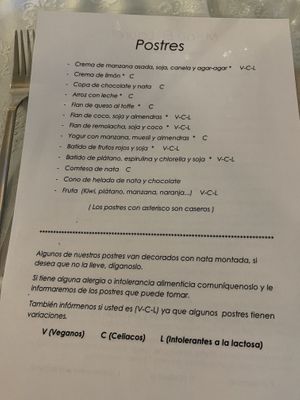 Carta postres  at El Laurel in Salamanca