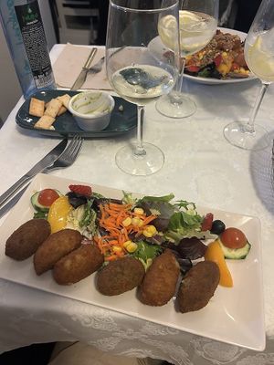 Veggie croquettes. The avocado dip is complementary   at El Laurel in Salamanca