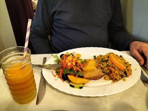 Tofu with orange rice at El Laurel in Salamanca