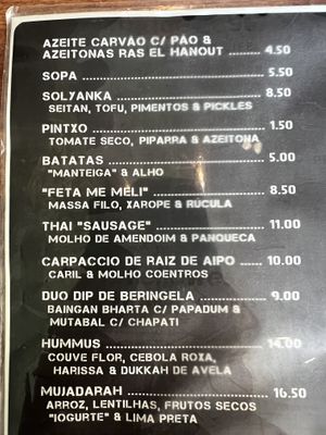 Menu  at VÜMO in Porto