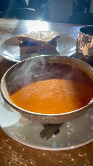 Tomato soup with grilled cheese   at Heirloom in Vancouver