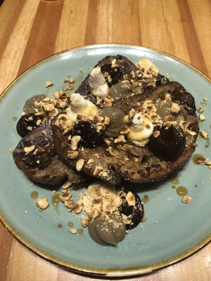French toast with avocado ganache  at Heirloom in Vancouver