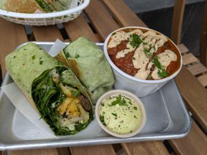 Breakfast wrap with chili at Woodhouse Bakery + Coffee  Shop  in Columbus