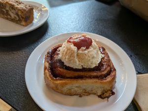 Strawberry cinnamon roll at Woodhouse Bakery + Coffee  Shop  in Columbus