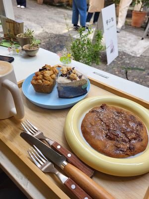 Yummy sweets with a nice view at Moonggoojeom Vegan Bakery in Busan