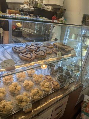 Dessert display at Moonggoojeom Vegan Bakery in Busan