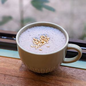 Vegan Black Sesame Soy Latte at Moonggoojeom Vegan Bakery in Busan