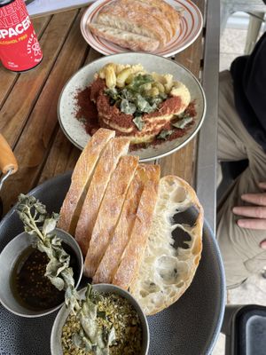 The two vegan entrees - Hummus and Dukkah.  I also had the vegan main but forgot to take a photo.  at Prairie Hotel & Outback Lodge in Parachilna