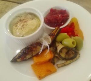 Vegan antipasti plate. The chutney pictured is bush tomato and is NOT vegan (contains fish) but they replaced with a vegan alternative once we pointed it out! at Prairie Hotel & Outback Lodge in Parachilna