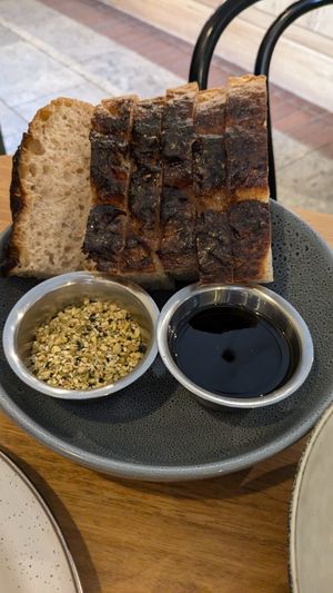 Focaccia with dukkah and olive oil-balsamico for dipping at Prairie Hotel & Outback Lodge in Parachilna