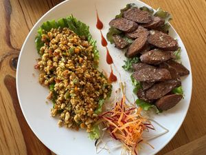 Scrambled tofu & v’sausage   at Vegan House Cafe & Restaurant  in Lalitpur