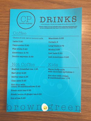 Drinks menu  at Brown & Green - Crystal Palace station in South East London