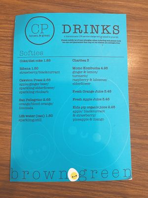 Drinks menu   at Brown & Green - Crystal Palace station in South East London