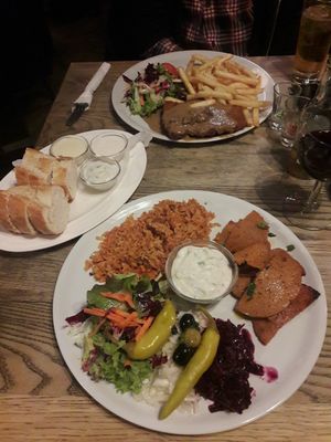 kebap with rice and schnitzel with fries  at Feldstern in Hamburg