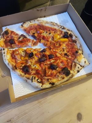 Vegana - olives, peppers and tomatoes at The Dough Guys in Stockport