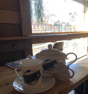 Pot of tea and oat milk  at Diego's Joint in Sunderland