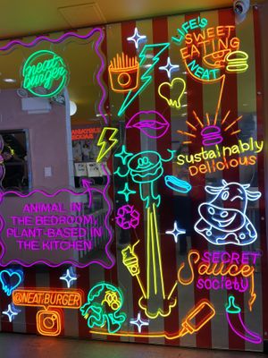 Neon decorations    at Neat Burger - Nolita in New York City