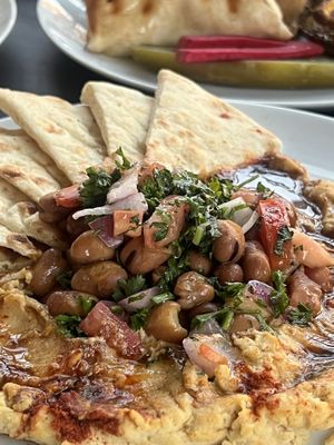 Loaded hummus with fava beans   at Koshary Corner in Baltimore