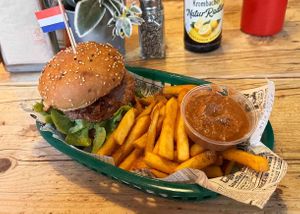 Beyond Burger with Dutch fries. at rembrandt-burger in Berlin