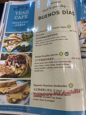 Menu  at Yeah Cafe in Kota Kinabalu
