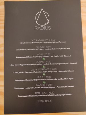 Speisekarte at Radius in Linz