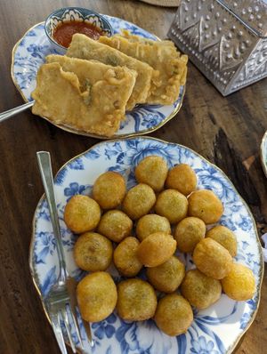 Sweet potato balls + fried tempeh at Mambo Beach Resort in Penida Island