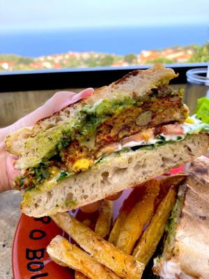 Vegan burger. at Bolo Do Caco Grill & Pizza in Sao Jorge