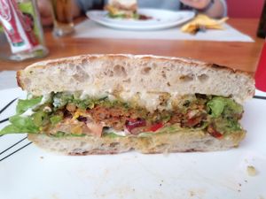 Vegan smash burger at Bolo Do Caco Grill & Pizza in Sao Jorge