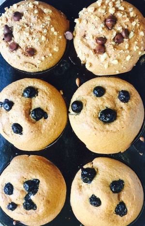 Daily fresh baked vegan muffins, spelt and buckwheat with nuts or berries at Fennel Organic Eatery in Toronto