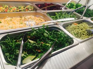 Vegan buffet with cold salads at Fennel Organic Eatery in Toronto