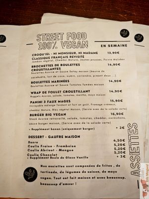 Street food menu at Les Preuves Du Contraire in Bordeaux