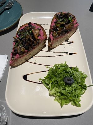 Mushroom & beetroot hummus on sour dough bread. #Veganuary at Aja  in Chandigarh
