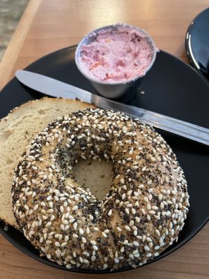 Bagel w/Vtopian cashew cream cheese   at Jet Black Coffee Company - Concordia in Portland