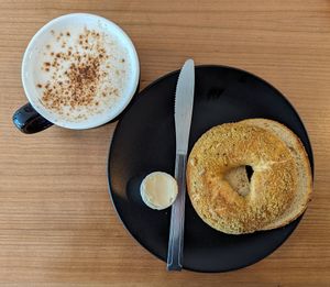 ginger spiced chai and parm bagel with Earth Balance at Jet Black Coffee Company - Concordia in Portland