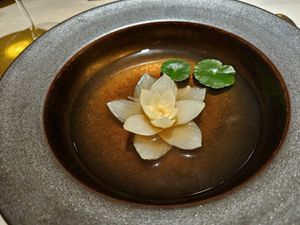 The Barista mushroom broth with onion flower at Curious Table in Taipei